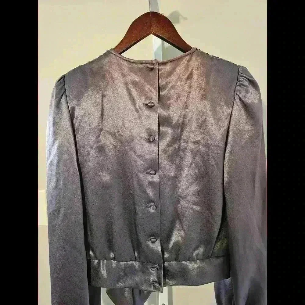 RARE VINTAGE FIND! Elegant Sequin-Covered Crop Top with Satin Sleeves - Picture 7 of 7